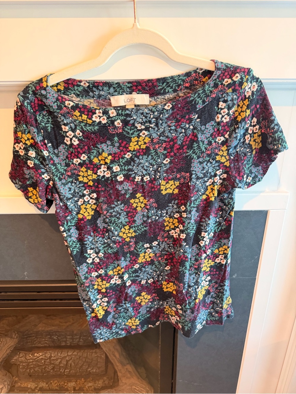LOFT Floral Short Sleeve Tee in Navy, Teal, Yellow, Pink